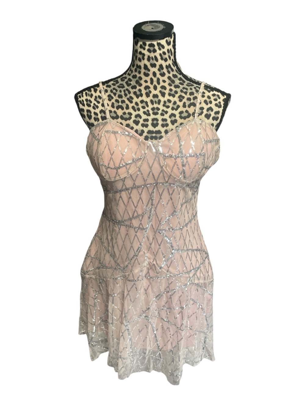 Women’s Blush Pink Lace Slip Dress with Metallic Detail